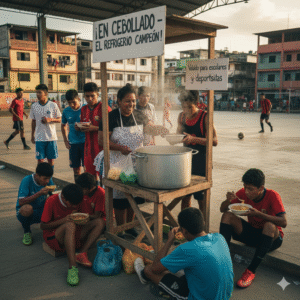 9 come encebollado mientras juegas fúbol e indor